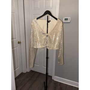 Pretty Little Thing sequin Tie Front Crop Top 12 Plunging V Neck Mermaidcore EUC